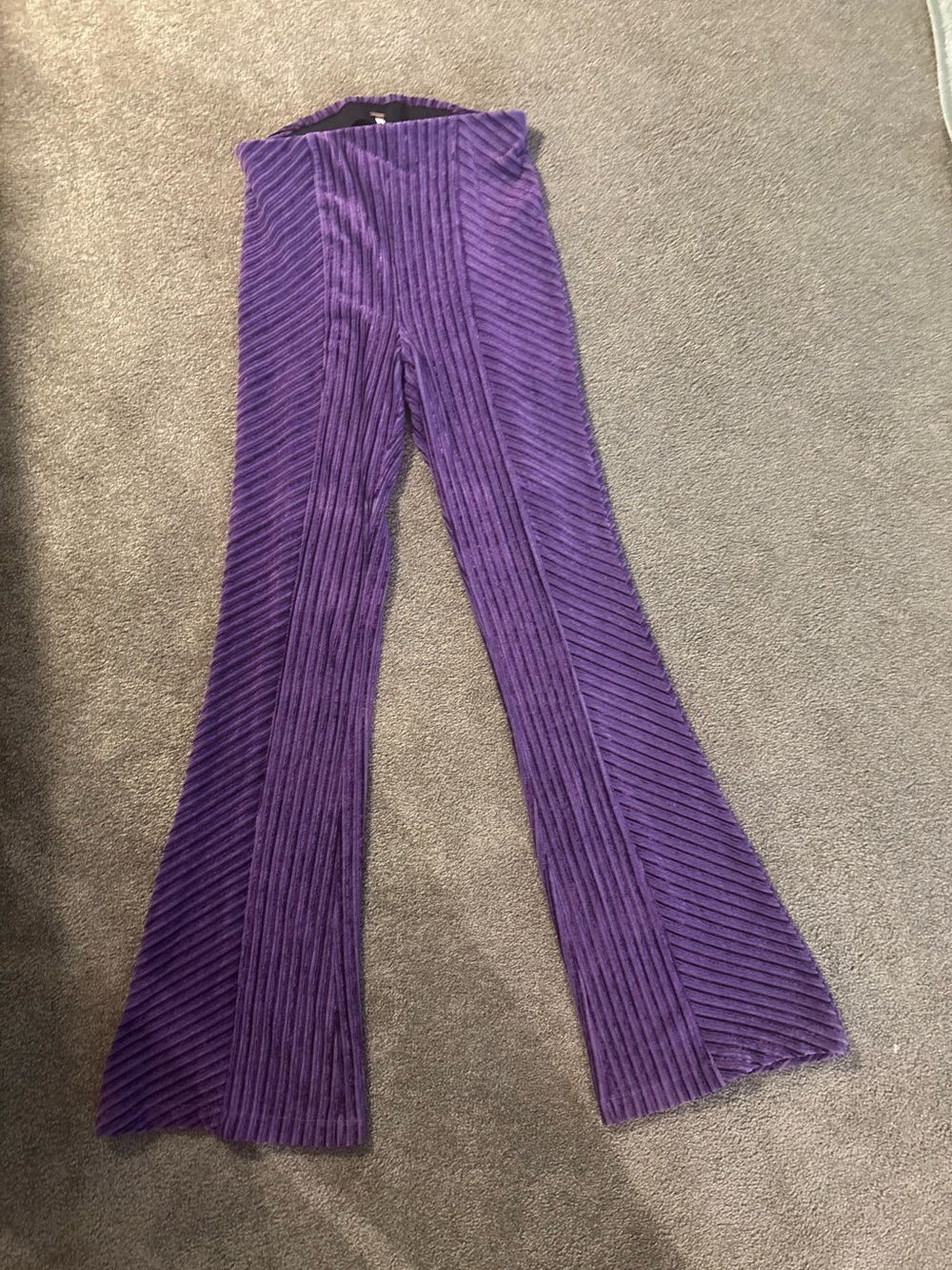 Free People Violet Ribbed Knit Wide-Leg Pants